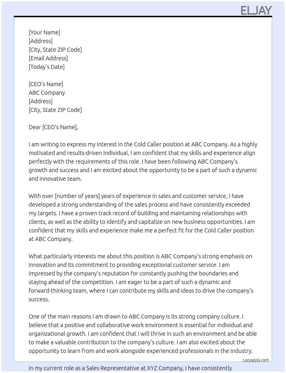 Cold Caller At ABC Cover Letter