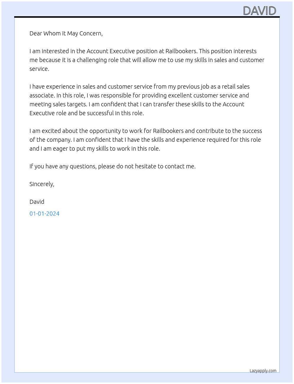 Account Executive At Railbookers Cover Letter