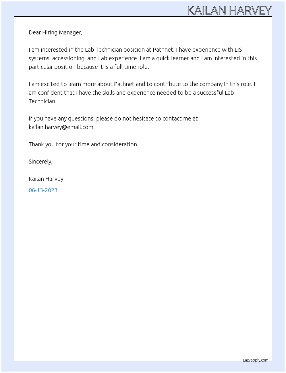 Lab Technician At Pathnet Cover Letter