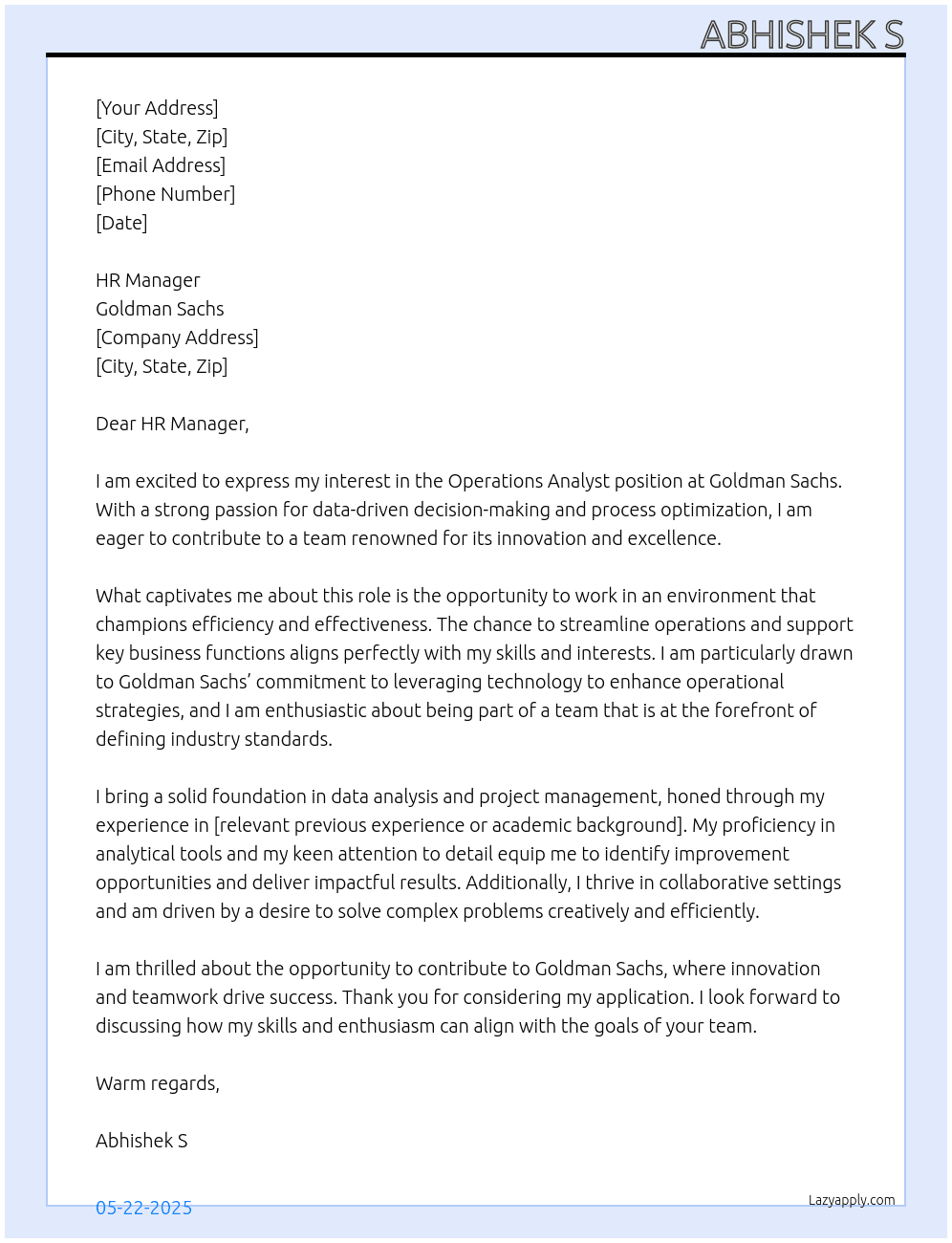 Cover letter for operation analyst - LazyApply