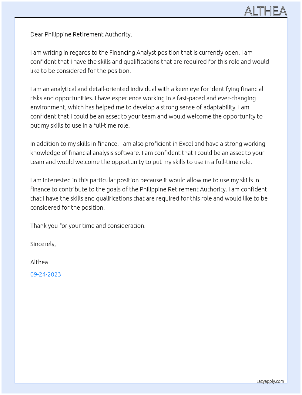 Financing Analyst At Bianca Nicollete Diaz Cover Letter