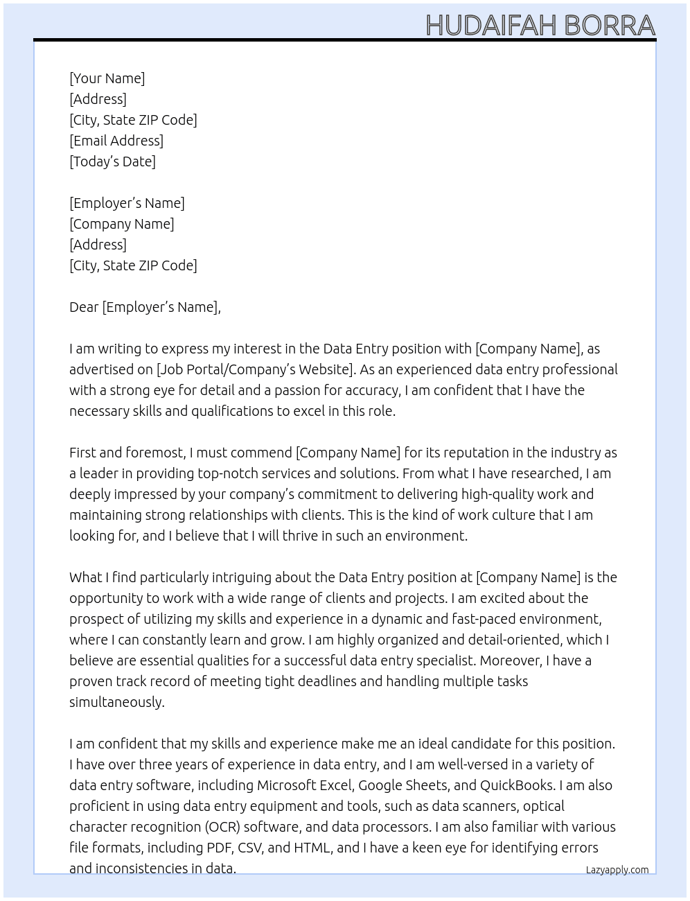 data entry At COMPLY Cover Letter