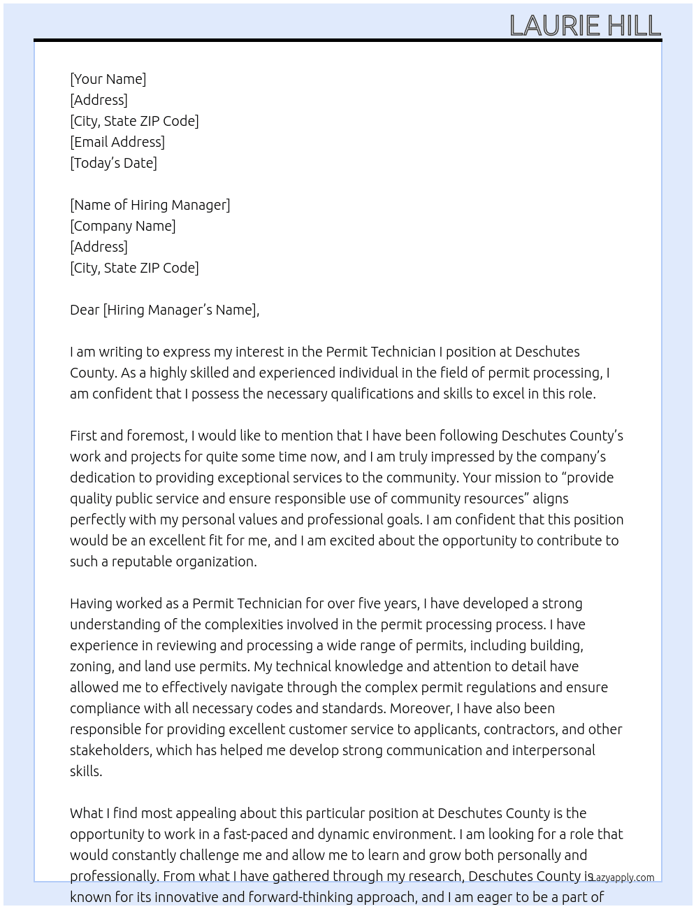 Permit Technician I At Deschutes County Cover Letter