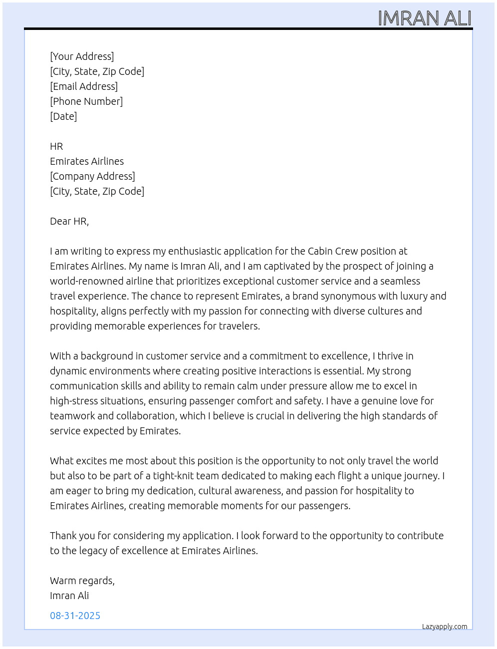 Cover letter for kabin crew - LazyApply