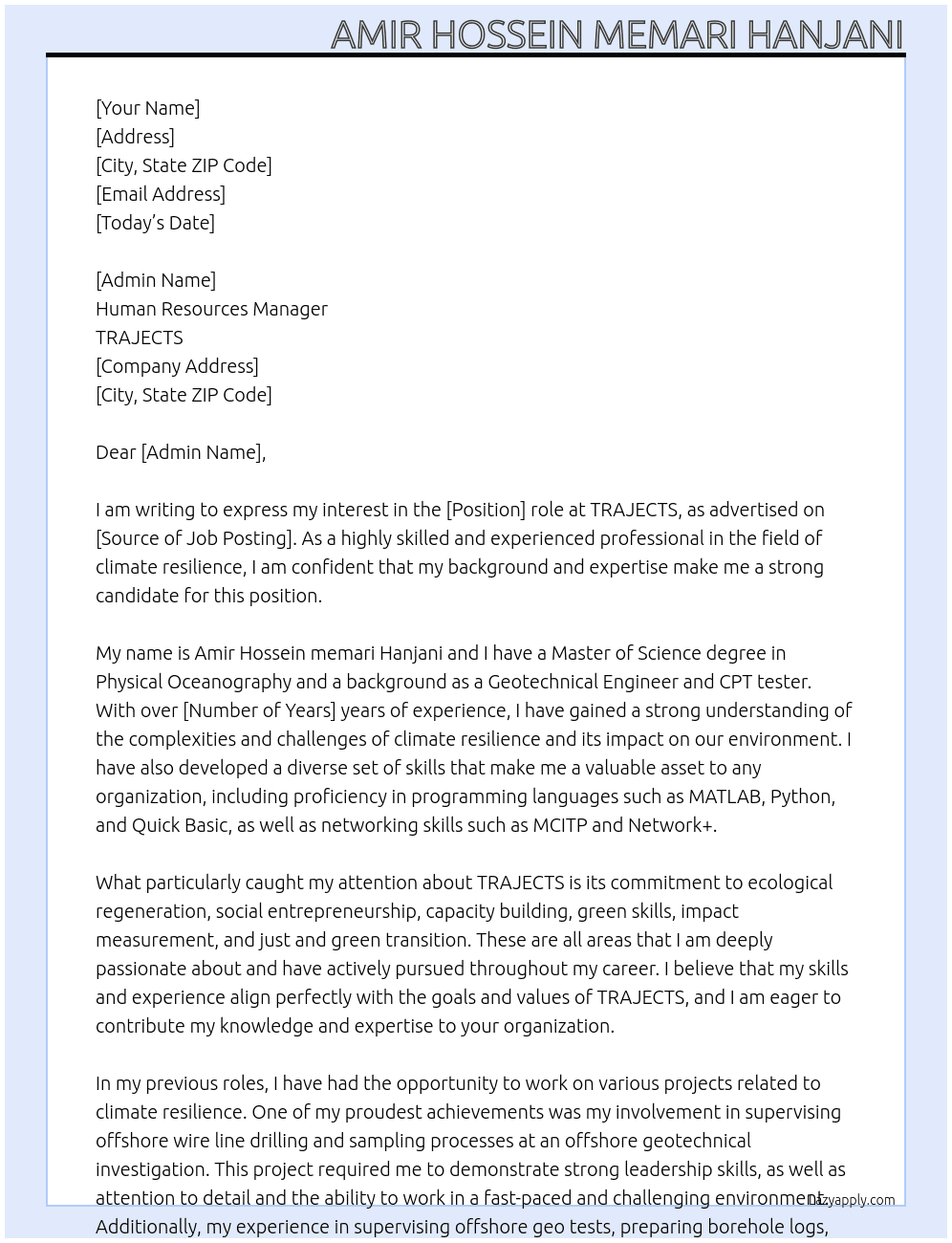 climate resilience At TRAJECTS Cover Letter