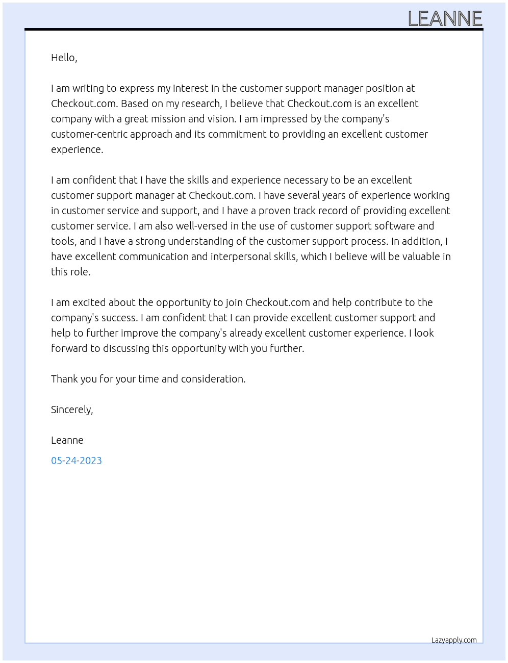 Customer Support Manager At Checkout.com Cover Letter