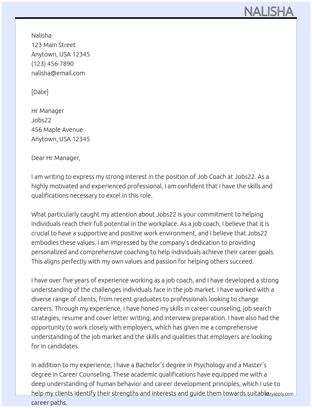 Job coach  At Jobs22 Cover Letter