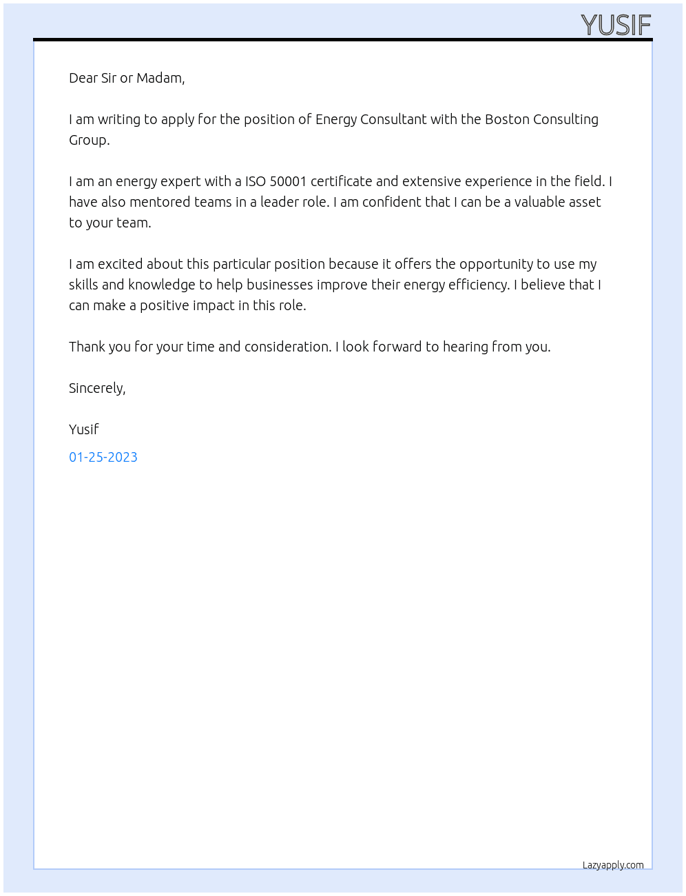 Energy Consultant At Boston Consulting Group Cover Letter
