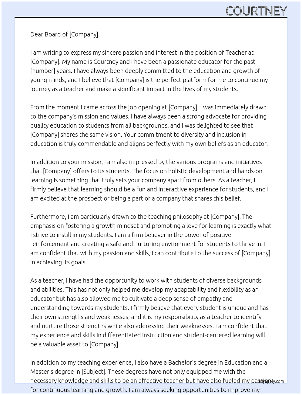 Teacher At board Cover Letter