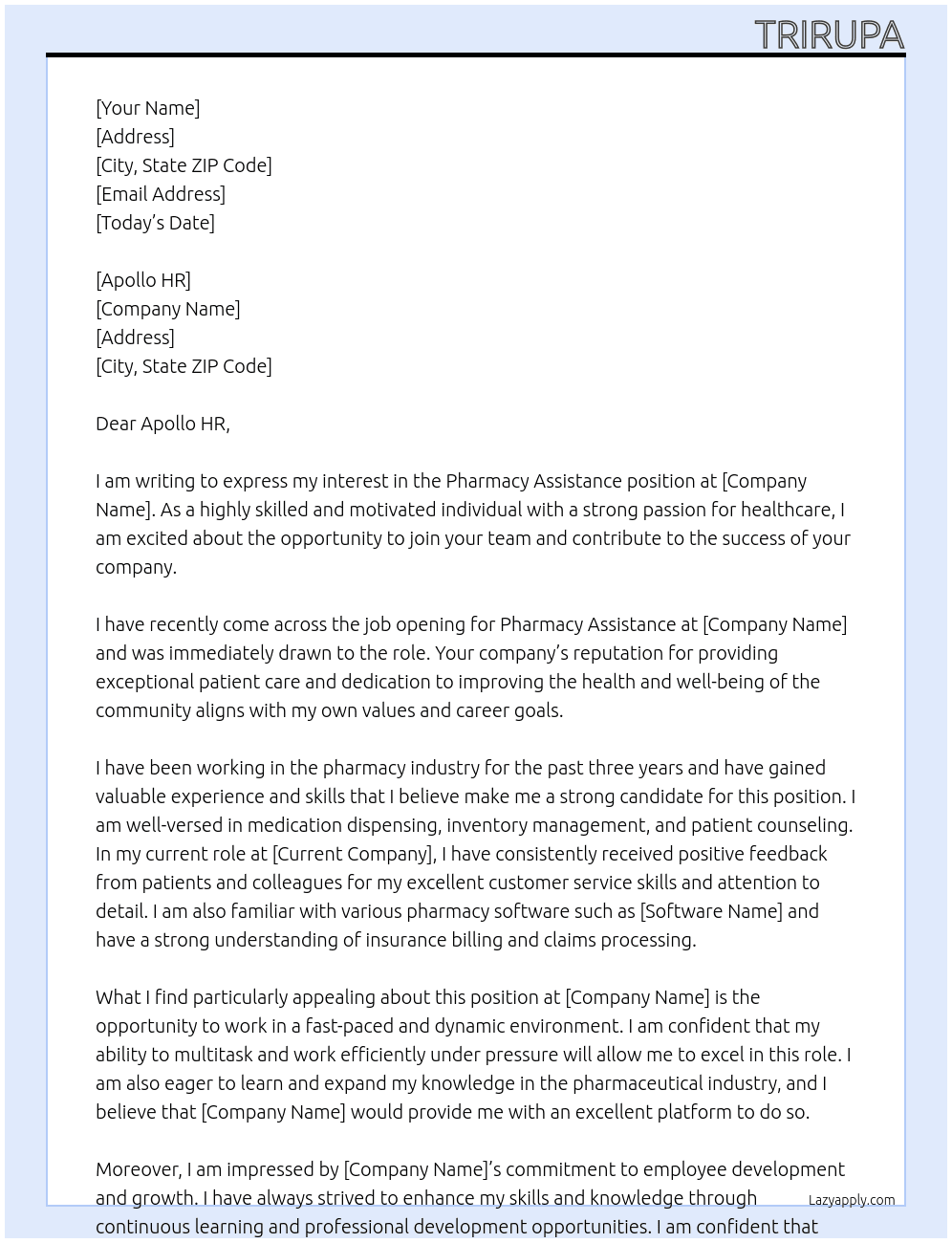 pharmacy assistance At resignation Cover Letter