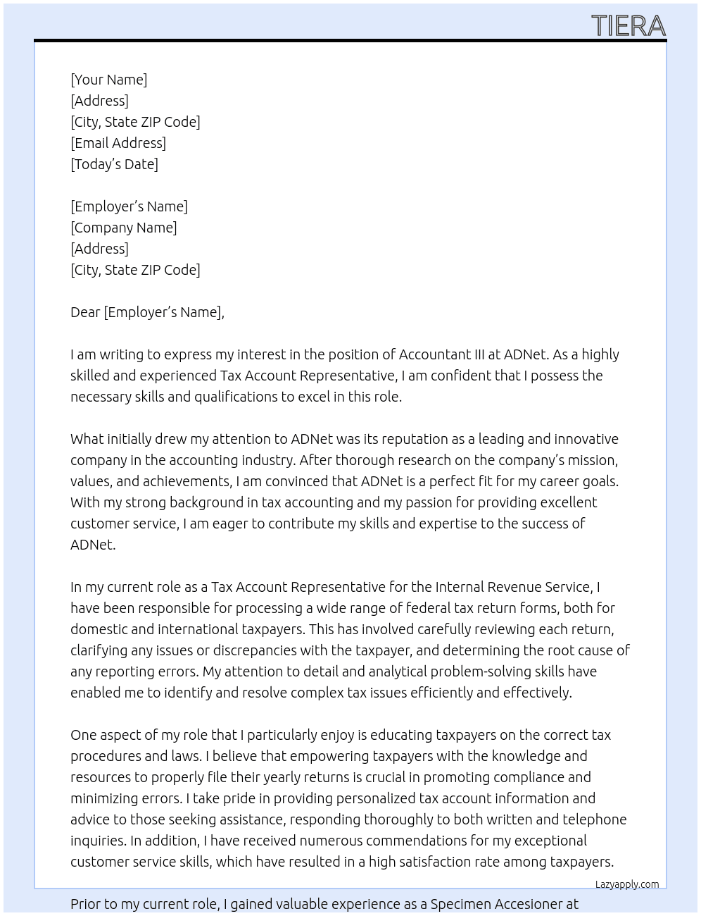 accountant iii At ADNet Cover Letter