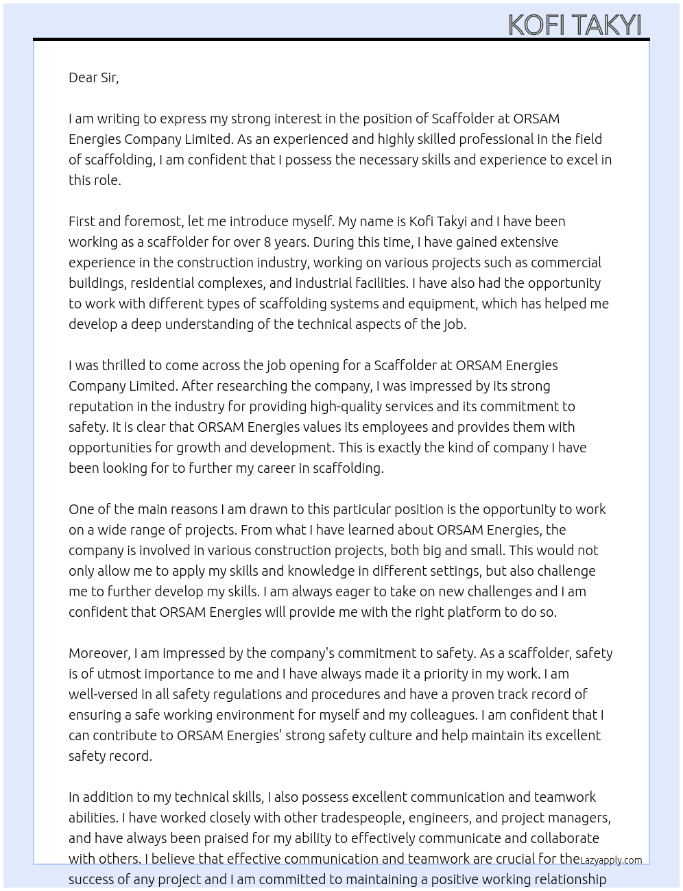 Cover letter for scaffloder - LazyApply