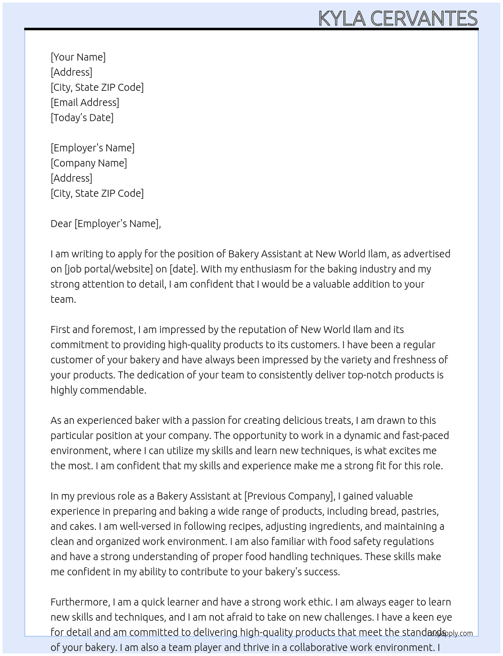 Bakery Assistant At New World Ilam Cover Letter