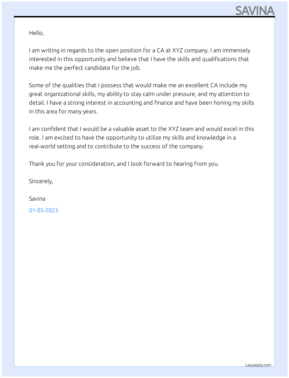 CA - Articles At xyz Cover Letter