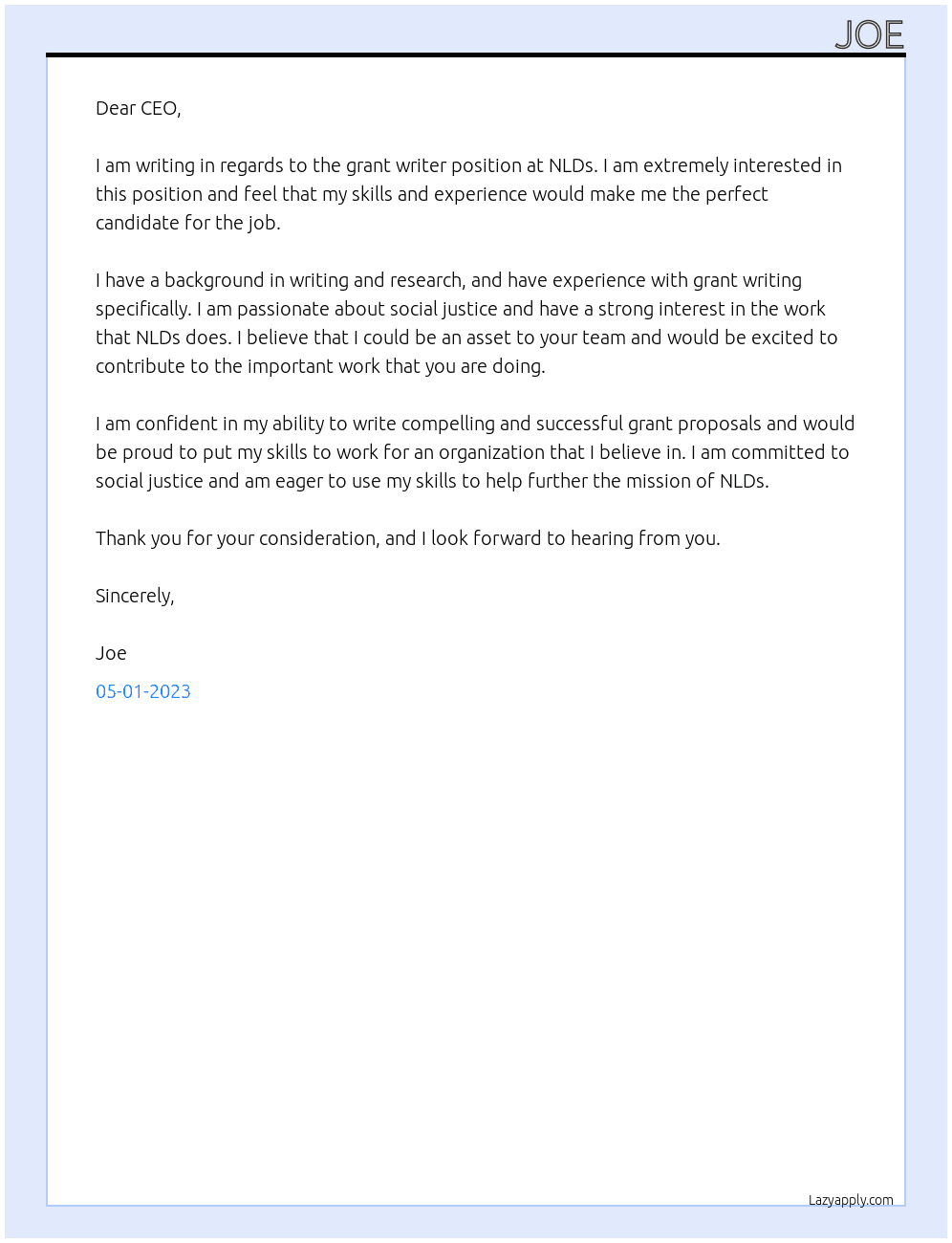 Grant Writer At NLDs Cover Letter