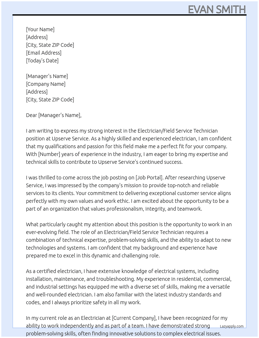 Electrician / Field Service Technician At Upserve Service Cover Letter