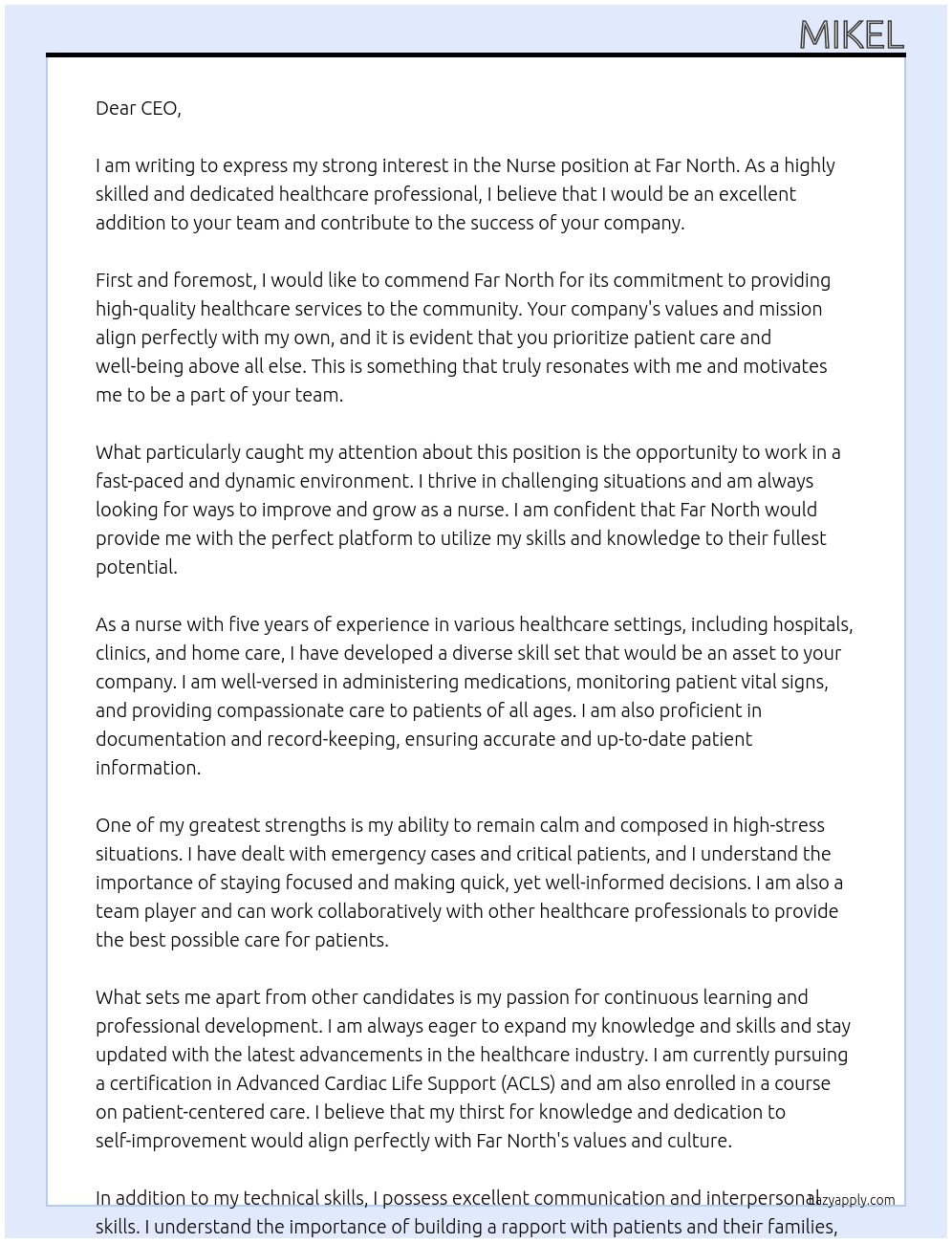 Nurse At Far north Cover Letter