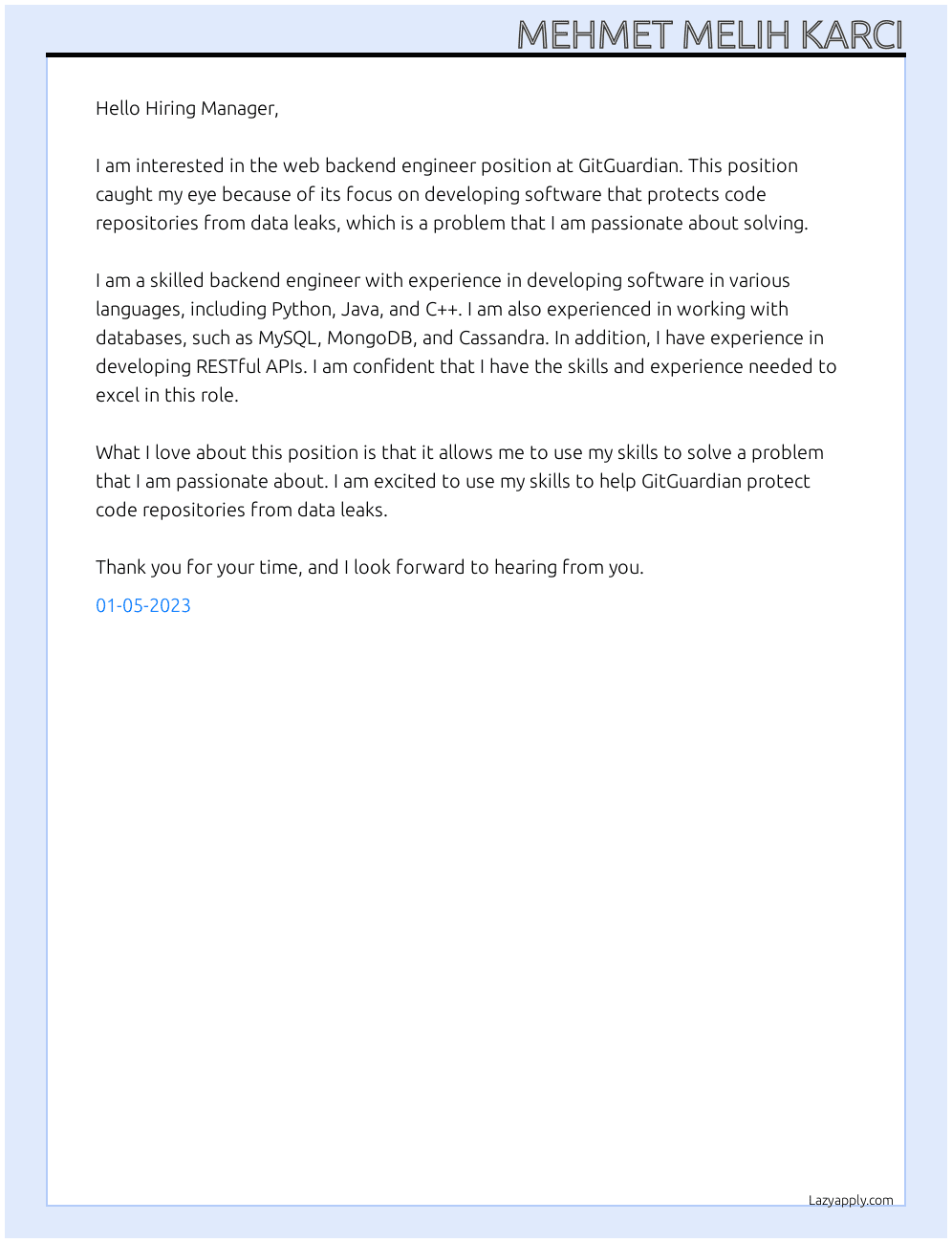 Cover letter for web backend engineer - LazyApply