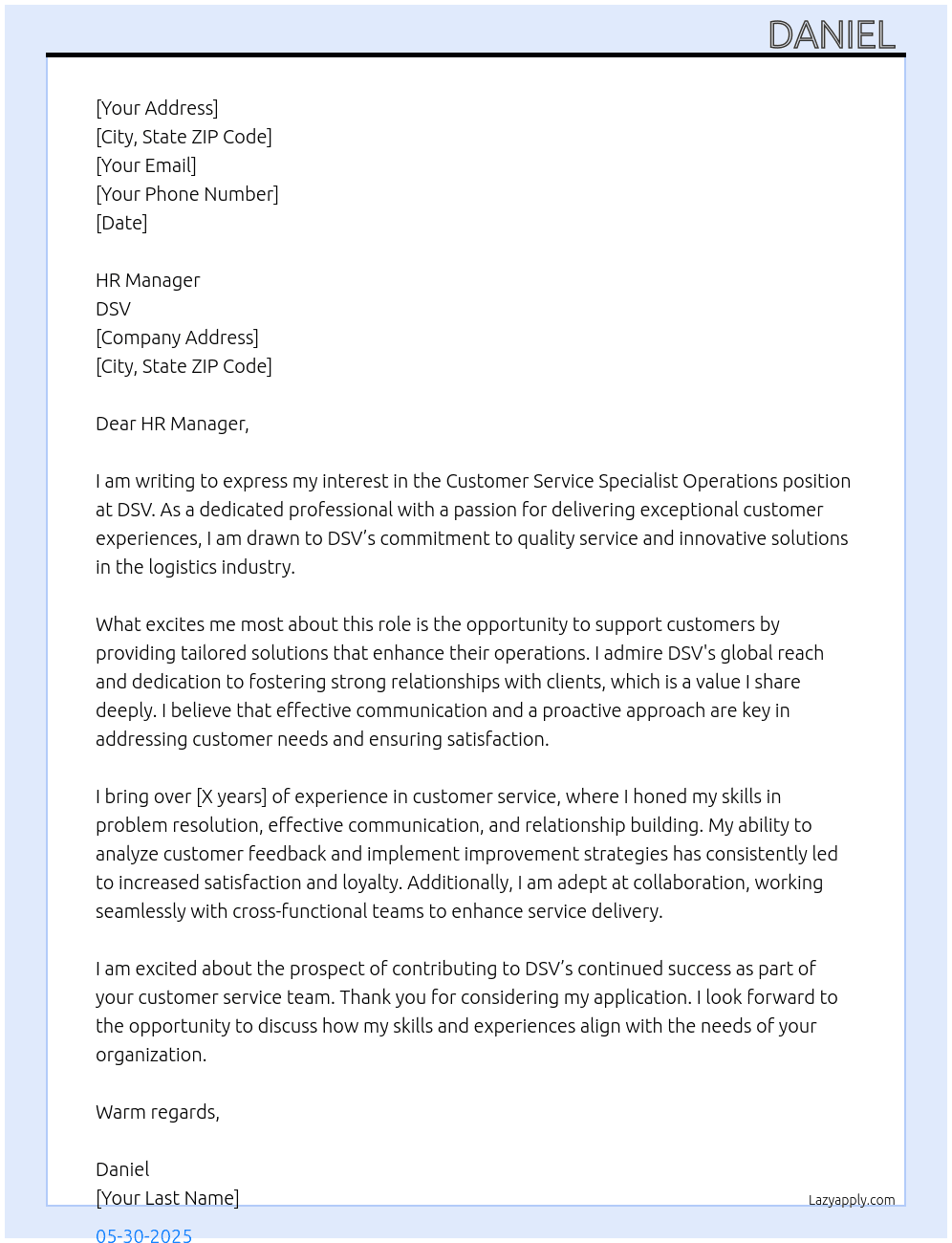 Cover letter for customer service specialist operations - LazyApply