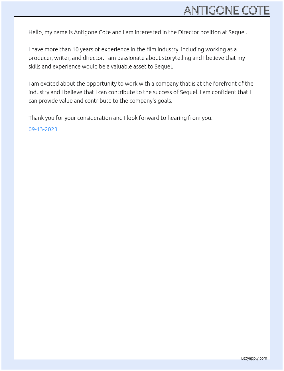 Director At Sequel Cover Letter