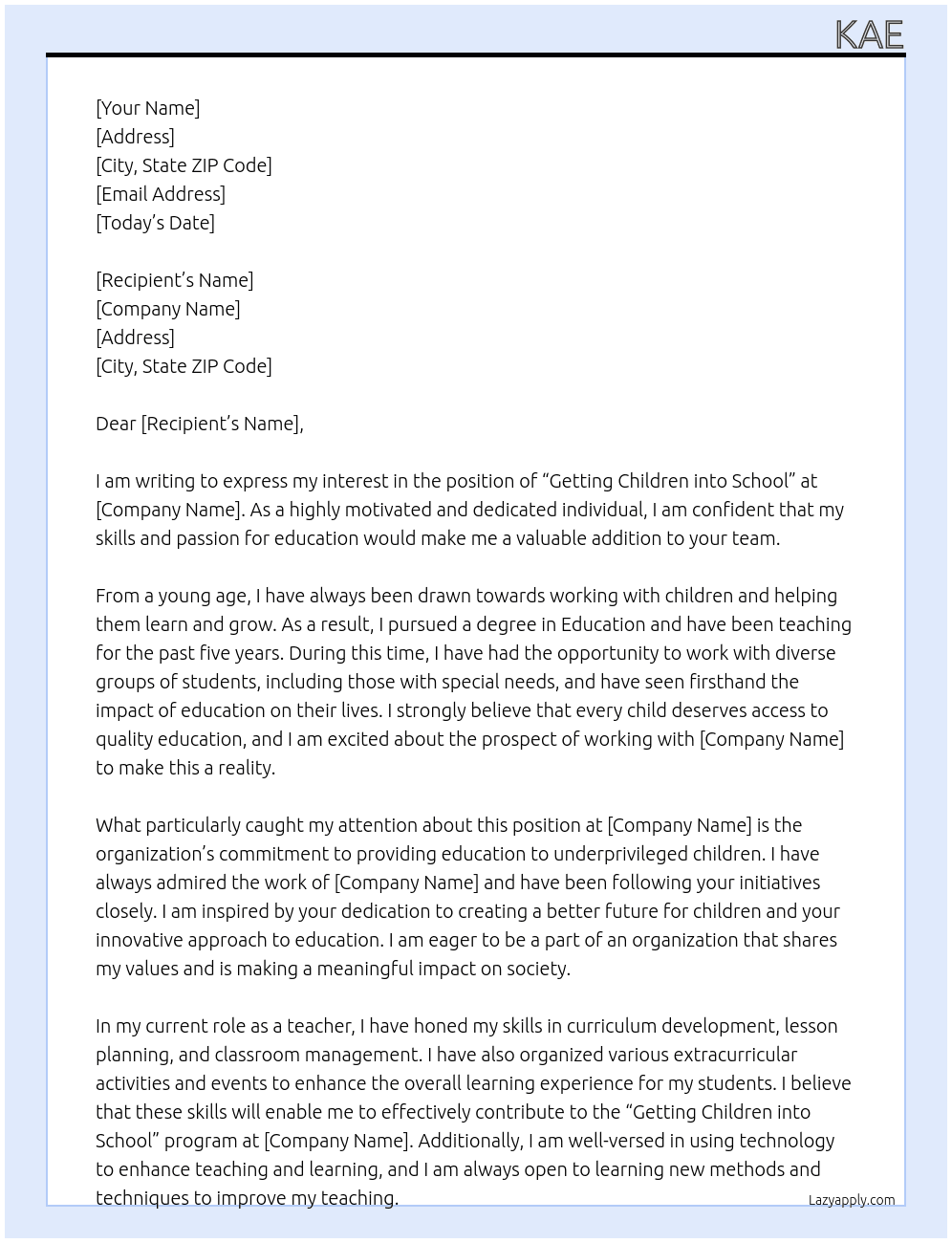 getting children into school At NCVO Cover Letter