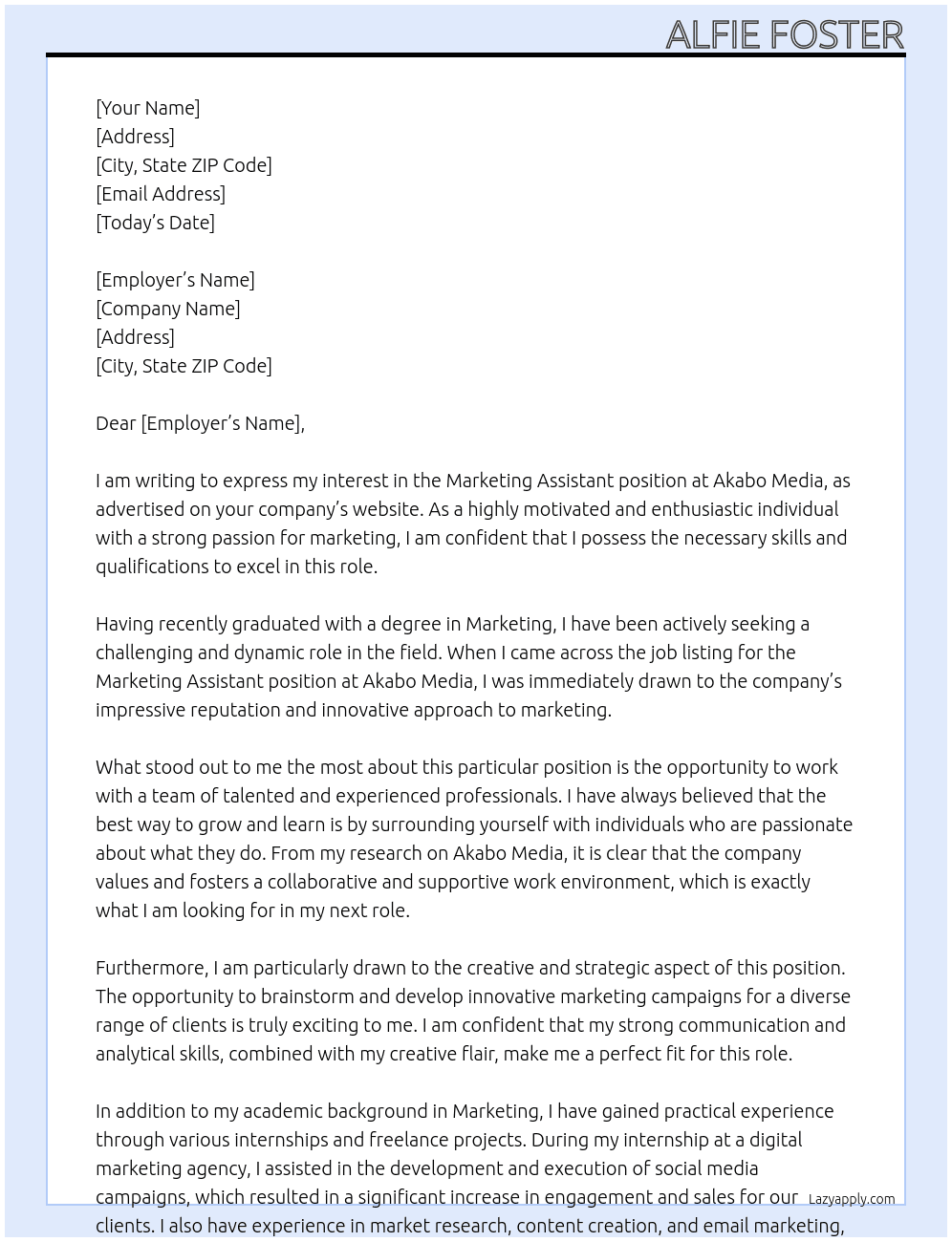 Marketing Assistant At Akabo Media Cover Letter