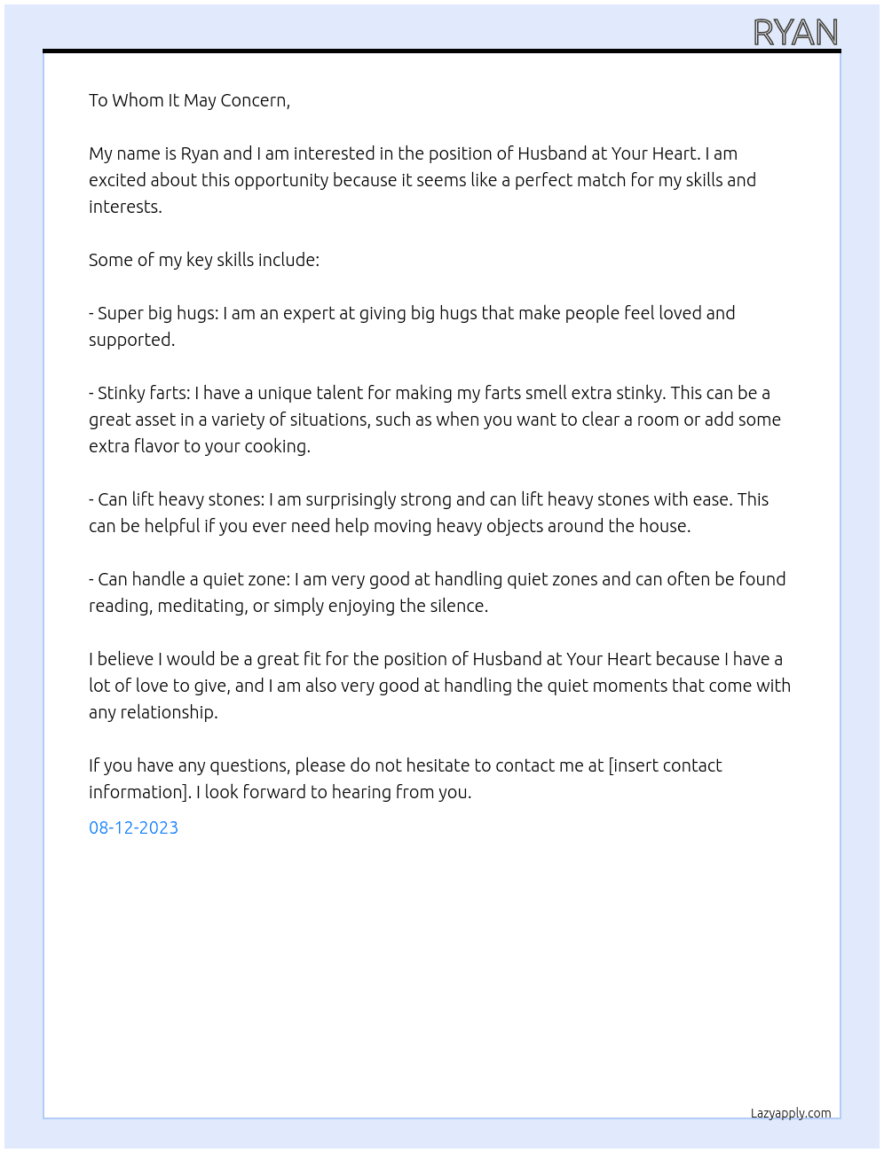 Husband At Your Heart Cover Letter
