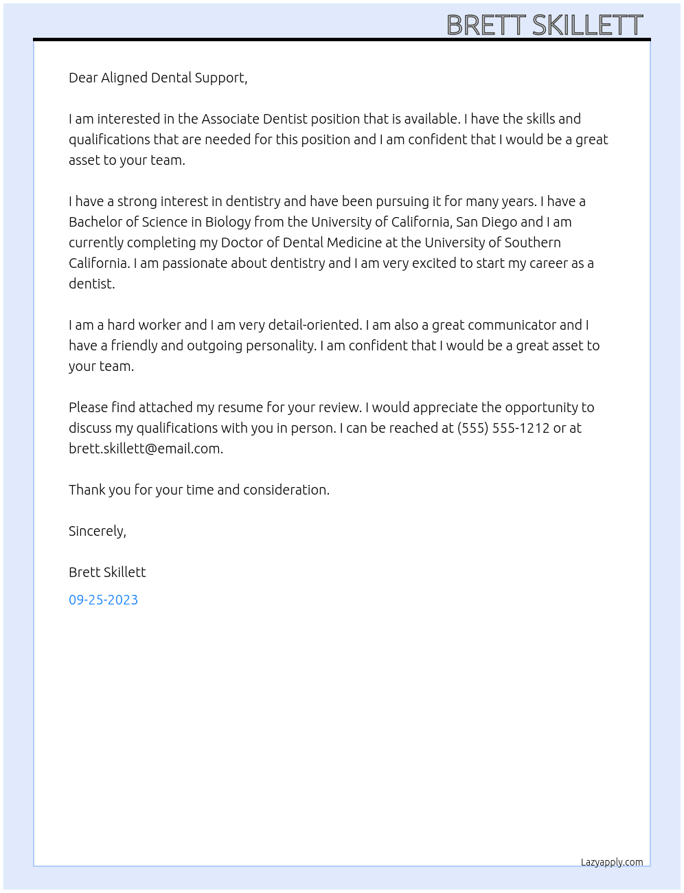 Associate Dentist At Aligned Dental Support Cover Letter