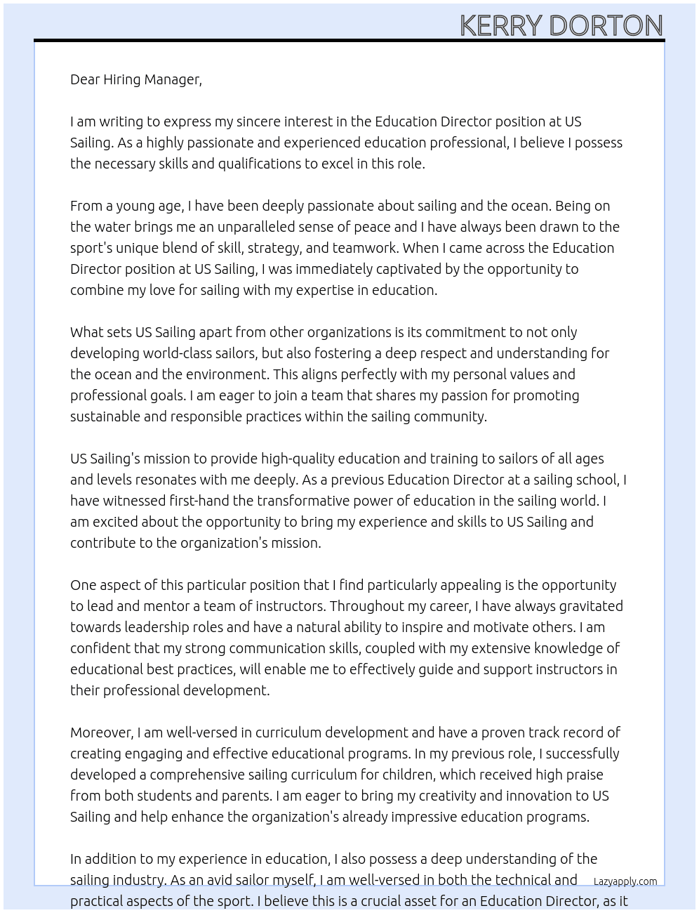Education Director At US Sailing Cover Letter
