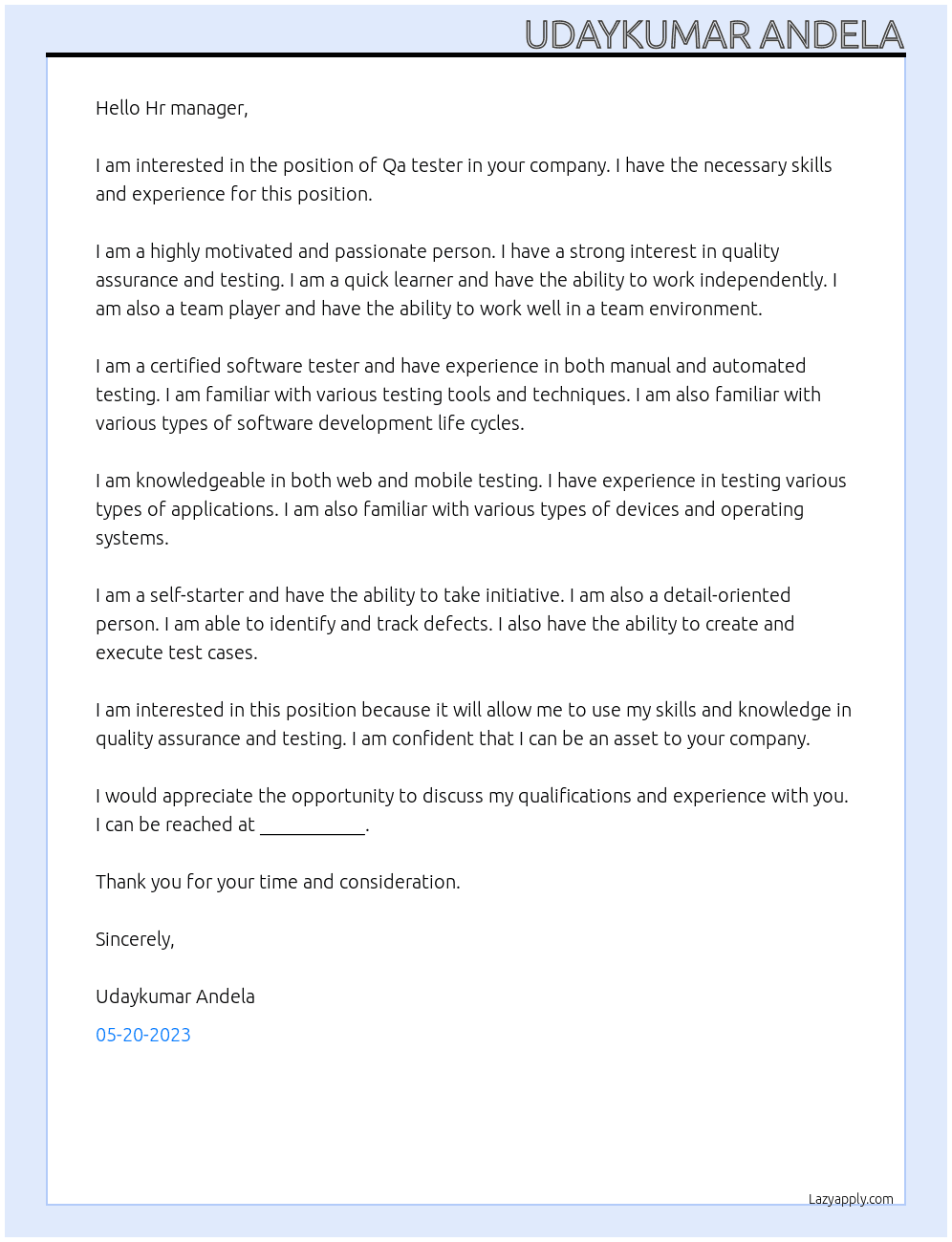 Qa tester At TalentKompass Deutschland  Cover Letter