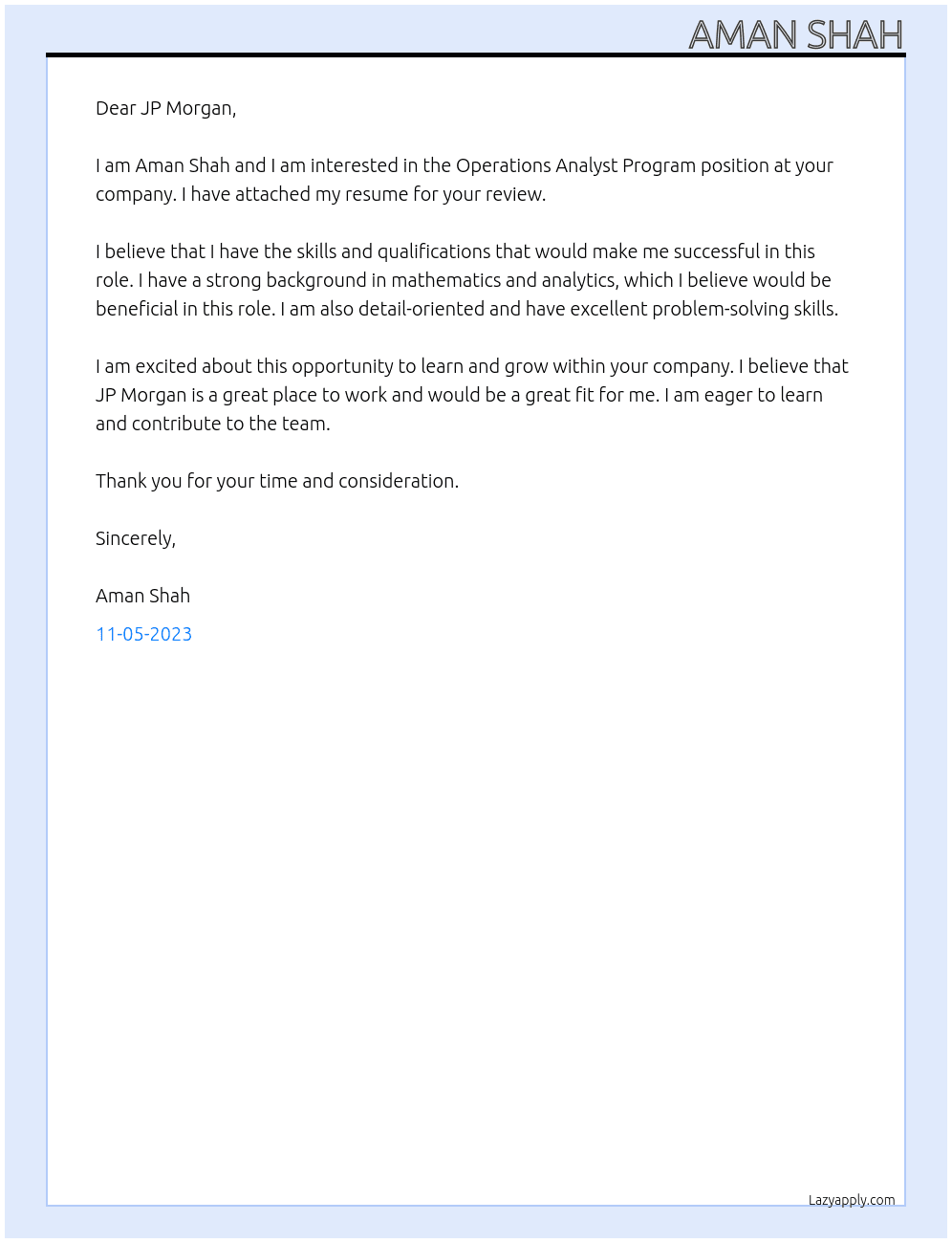 Cover letter for operations analyst program - LazyApply