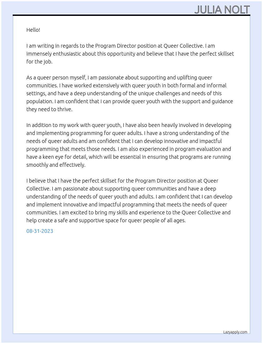 program director At Queer Collective Cover Letter