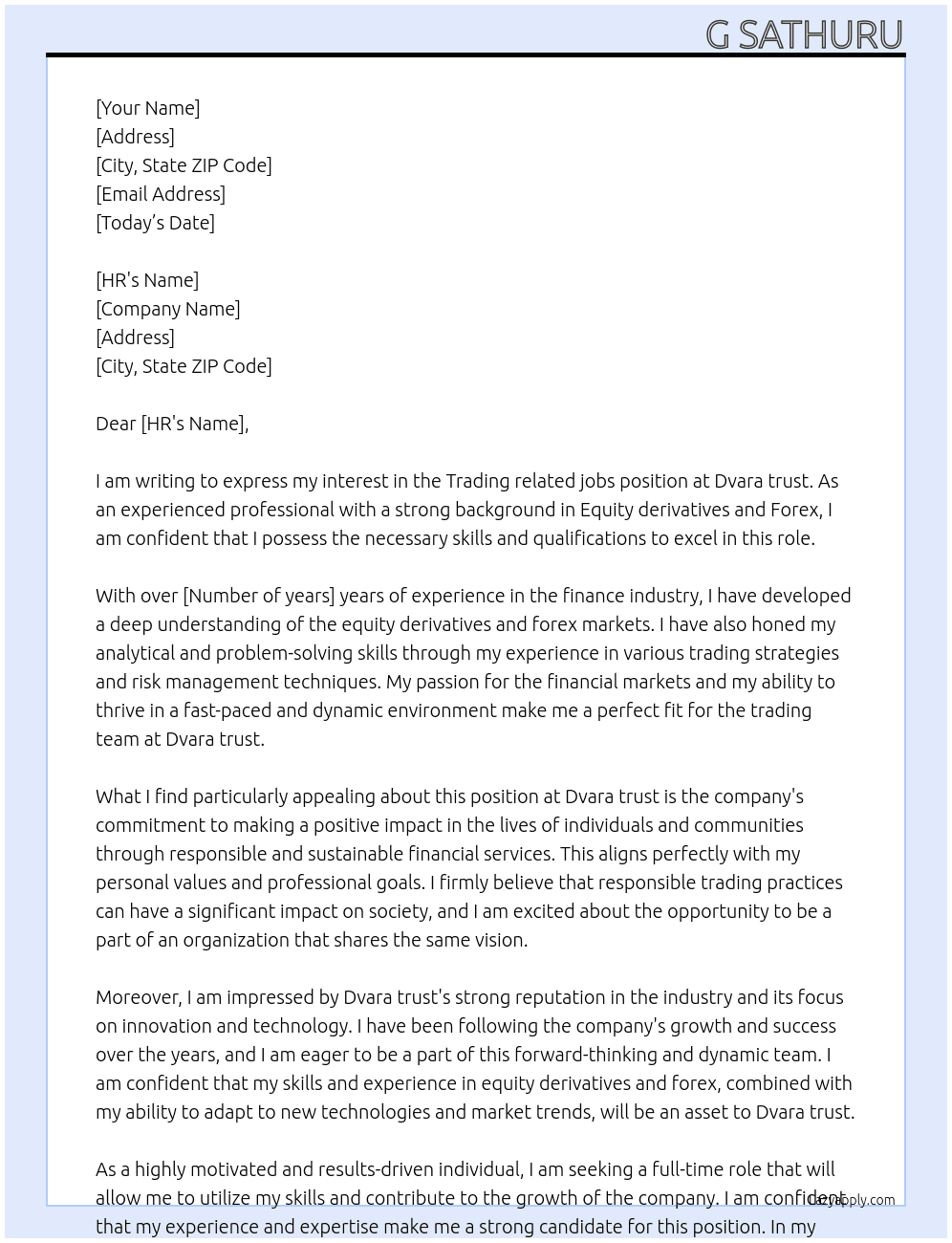 Trading related jobs At Dvara trust Cover Letter