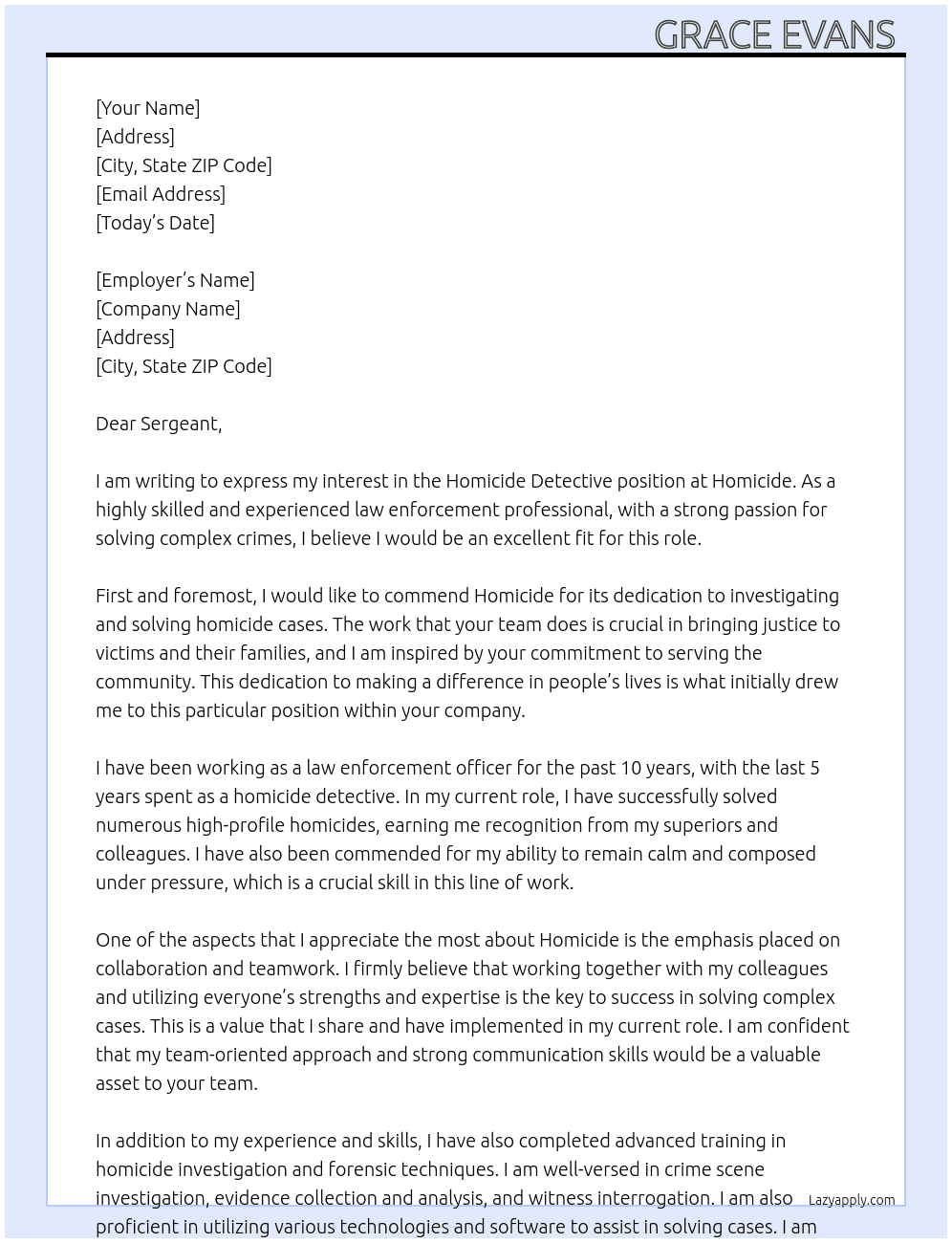 Homicide detective At Homicide Cover Letter