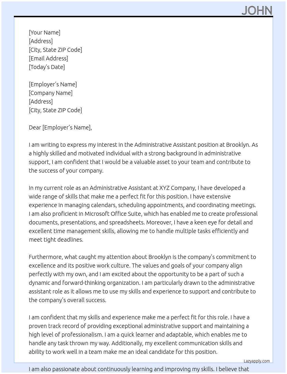 Administrative Assistant At Brooklyn Cover Letter