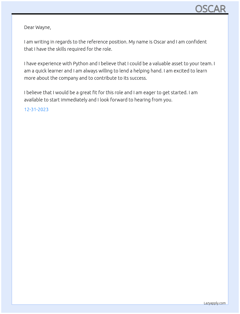 Reference  At Wayne  Cover Letter