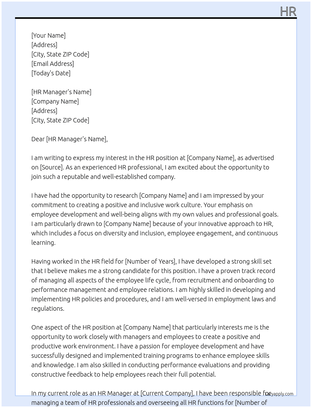 Hr At Hr Cover Letter