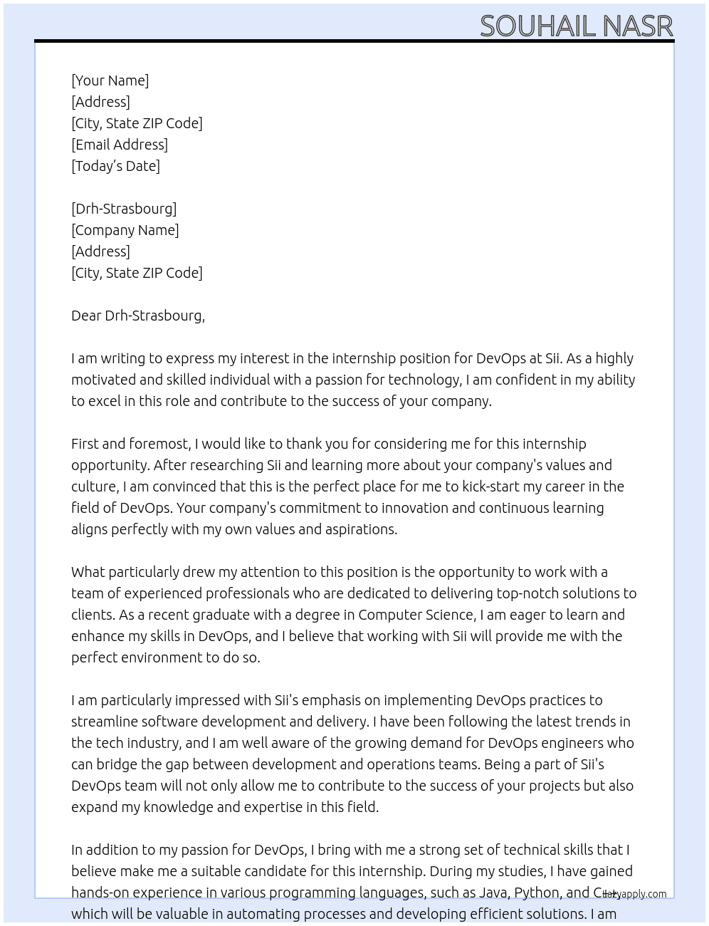 internship Devops At Sii Cover Letter