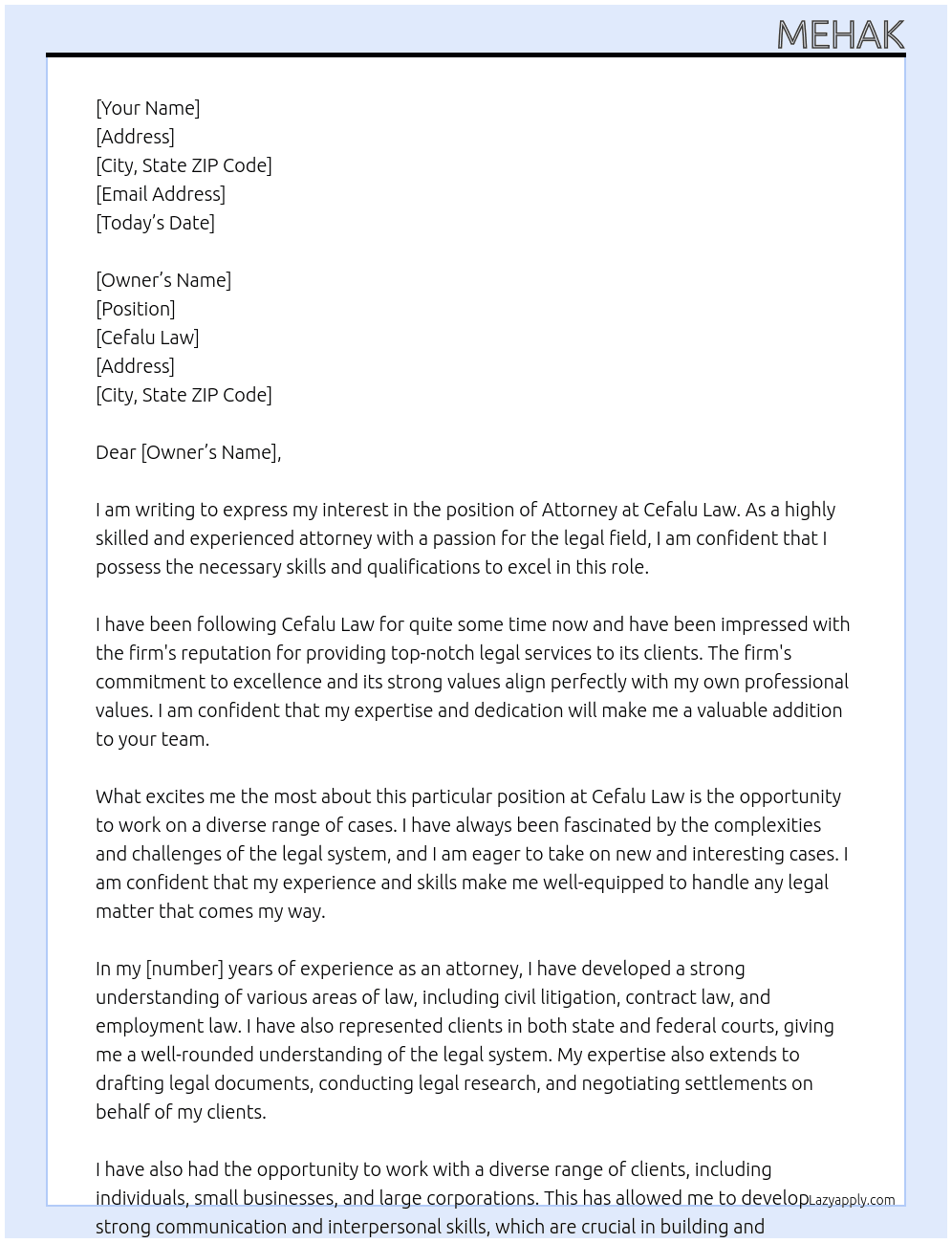 attorney At Cefalu law Cover Letter