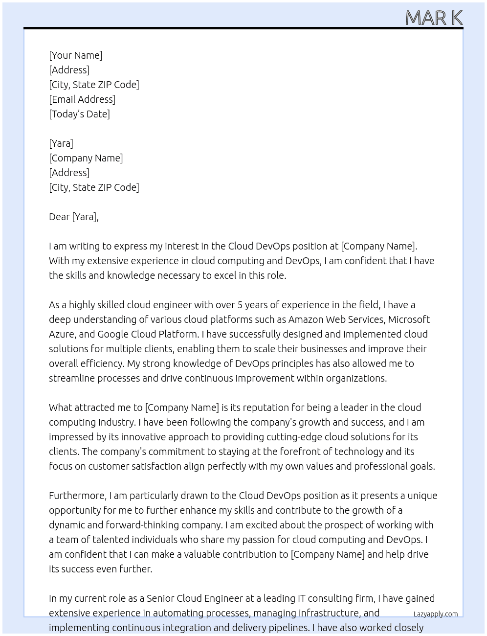 cloud  devops At te eg  Cover Letter