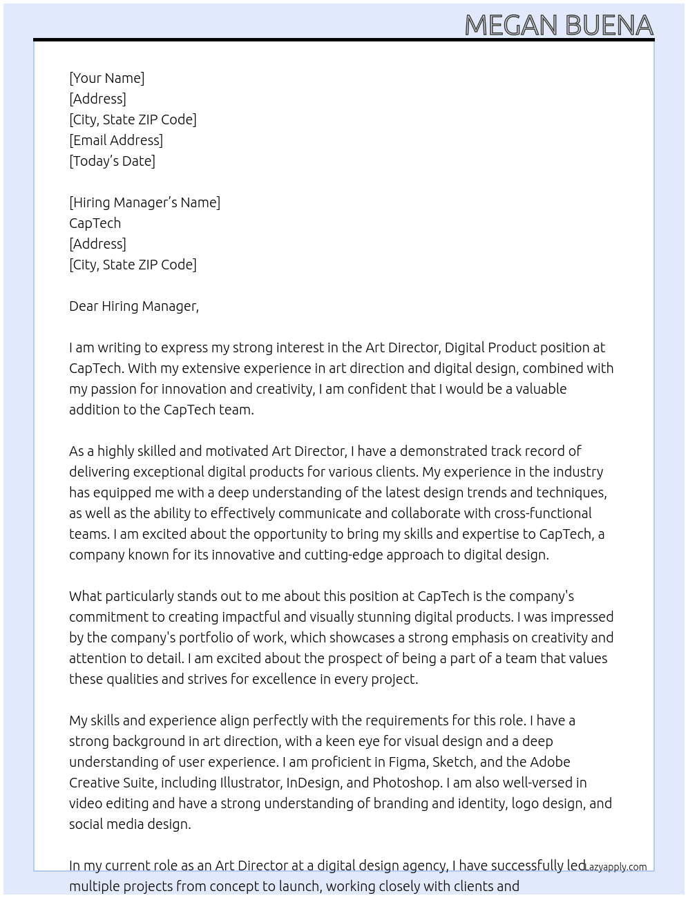 Art Director, Digital Product At CapTech Cover Letter