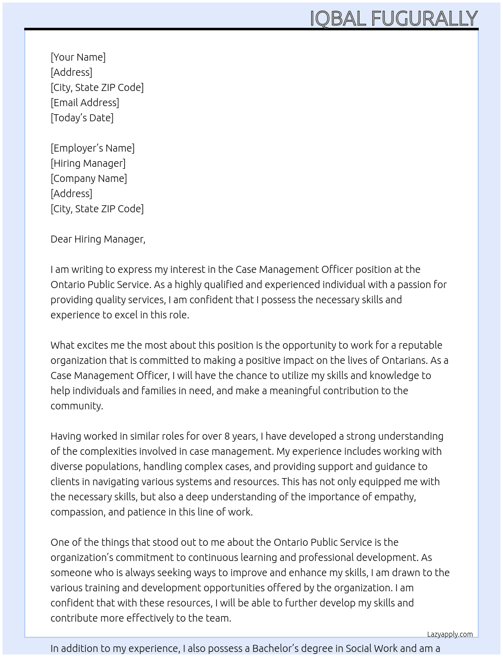 Case Management Officer At Ontario Public Service Cover Letter
