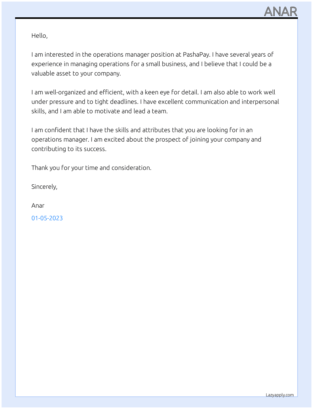 operation menecer  At PashaPay Cover Letter