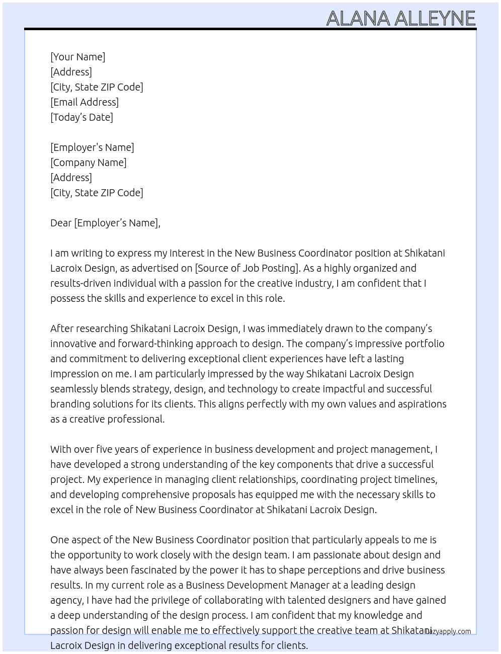 New Business Coordinator At Shikatani Lacroix Design  Cover Letter