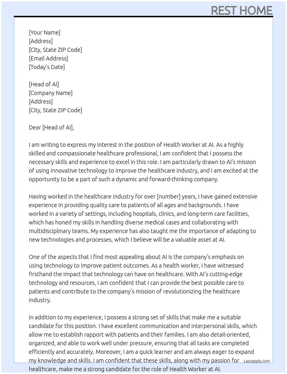 health worker At ai Cover Letter