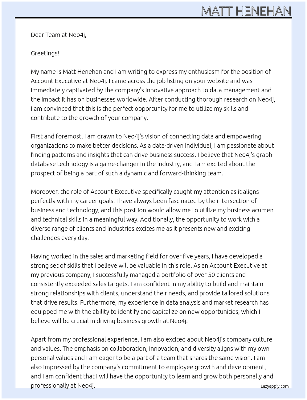 Account Executive At Neo4j Cover Letter
