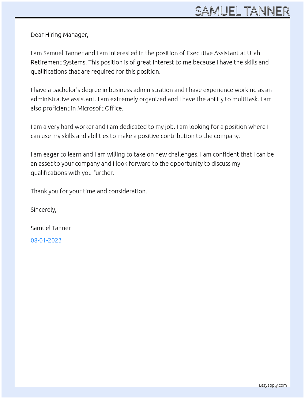 Executive Assistant  At Utah Retirement Systems Cover Letter