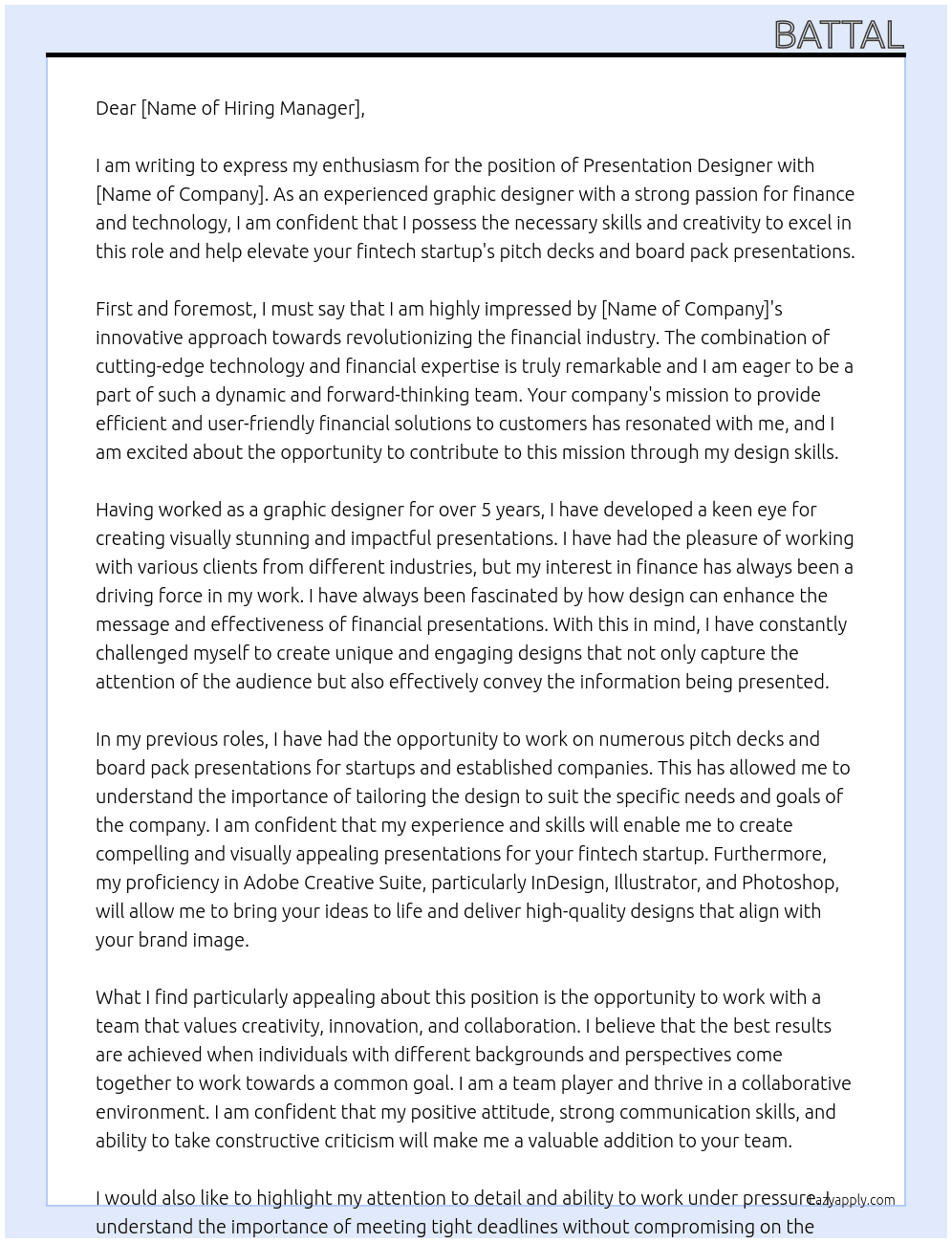 Looking for a presentation design for a fintech startup pitch deck and board pack presentation At exaple  Cover Letter