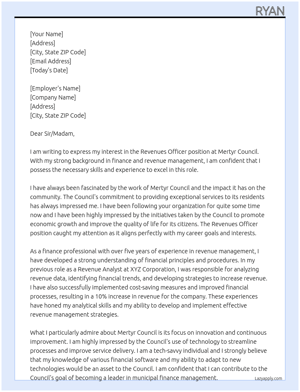 Revenues Officer At Mertyr Council Cover Letter