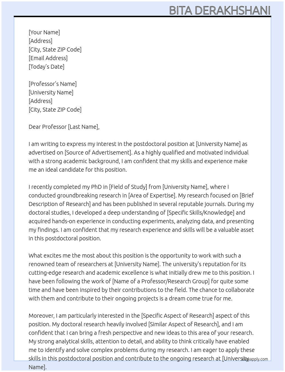 postdoctoral  At University  Cover Letter